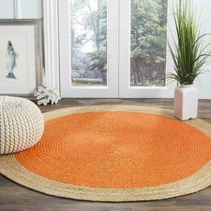 Round Rug 100% Natural Jute Hand Braided Living Room Area Rug Carpet Rug Orange - Picture 1 of 6
