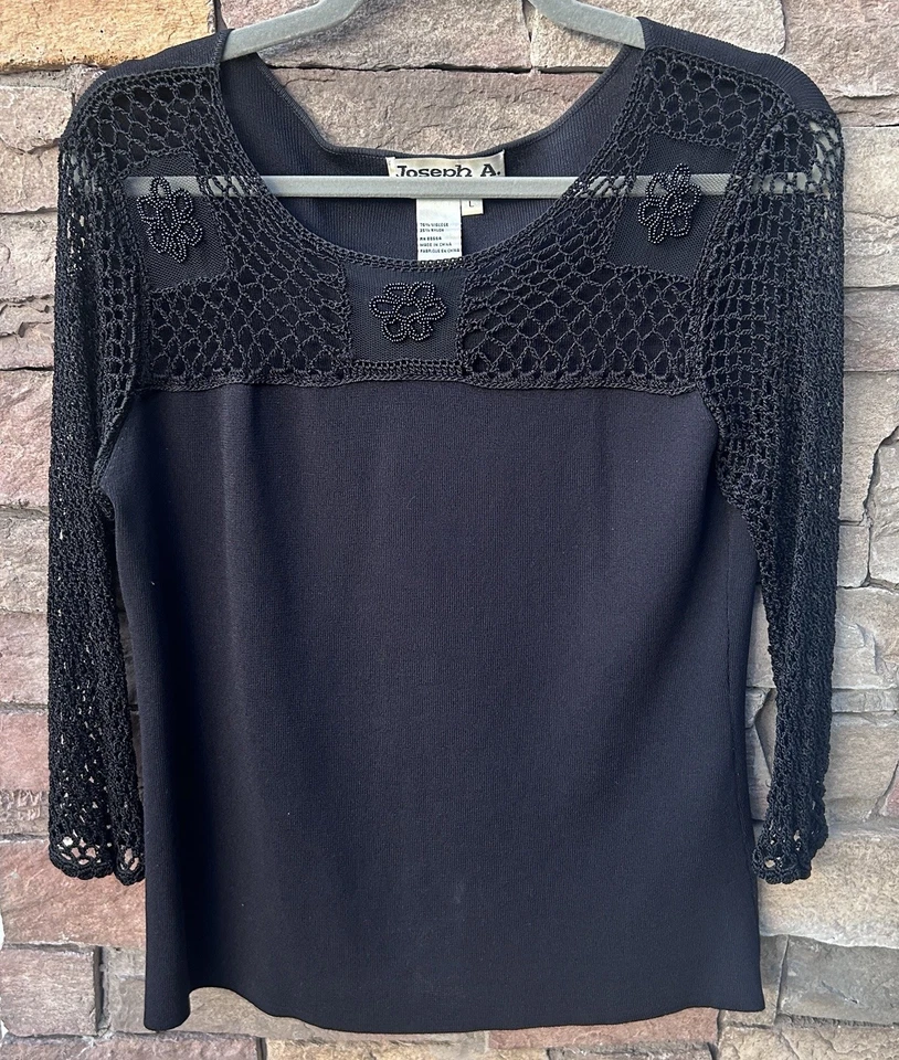 Джозеф А. Большой открытый трикотажный топ кружевной прихотливый бисер ведьма Y2K гранж фея - Изображение 1 из 4