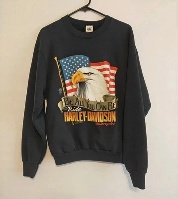 Vintage 1991 Harley Davidson Be All You Can American Eagle Biker Sweatshirt LG L - Image 1 of 4
