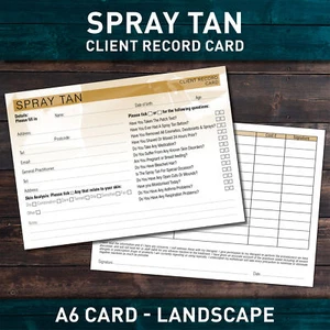 Spray Tan Client Record Card Treatment Consultation Therapists A6 / 50 Pack - Picture 1 of 3