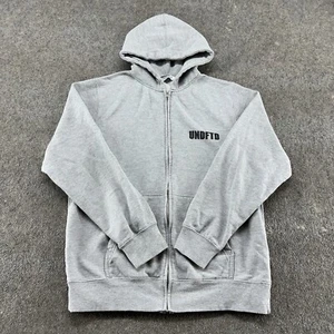 Undefeated Hoodie Mens L Grey Full Zip Sweater Fleece Solid Cotton Blend UNDFTD - Picture 1 of 12