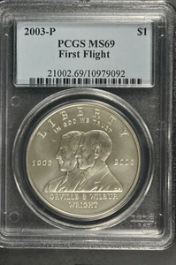 2003 P Wright Brothers First Flight Uncirculated 90% Silver Dollar - PCGS MS69 - Picture 1 of 2