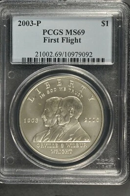 2003 P Wright Brothers First Flight Uncirculated 90% Silver Dollar - PCGS MS69 - Image 1 of 2