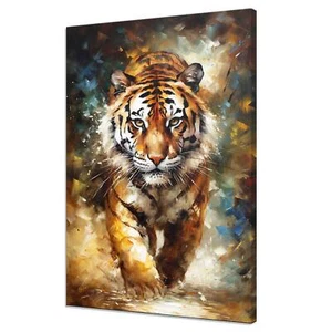 Colourful Tiger Wild Cat Animal Painting Style Modern Canvas Print Wall Art - Picture 1 of 7