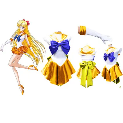 Abito Uniforme Cosplay Sailor Moon Venere Giallo Oro Luna Marinara + Guanti • 29.29€