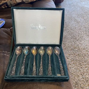 Godinger Silver Plate Neiman Marcus 6 Pcs Demitasse Spoon Set Flower Motif - Picture 1 of 5