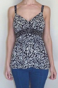 EUC Womens Size Small Nomadic Traders Black Beige Batik Floral Print Tank Top - Picture 1 of 4