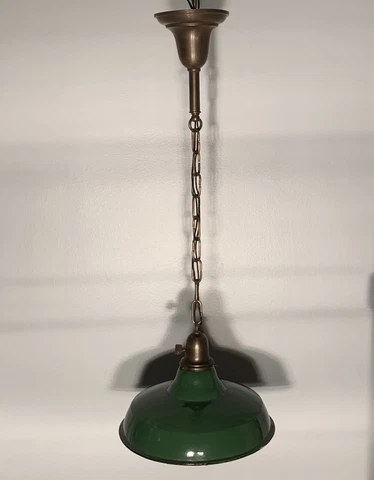Antique Dark Brass Pendant Light With 12” Wide Industrial Green Shade 84C Cover