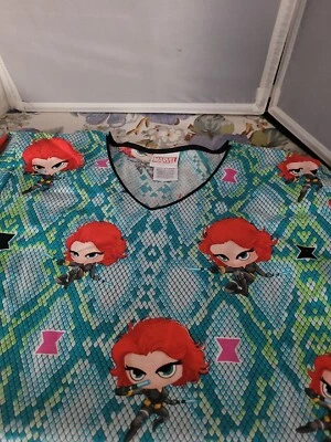 MARVEL Tooniform Scrub Top TF614-MAAK Large Aka Black Widow New!! - Image 1 of 4