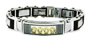 MEN'S FLOATING 5 RHINESTONE CARBON FIBER STAINLESS STEEL BRACELET STYLE VERSA L - Picture 1 of 1