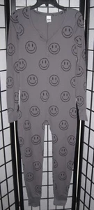 VICTORIA'S SECRET PINK M GRAY HAPPY FACE THERMAL ONE PIECE LONG JANE PAJAMAS - Picture 1 of 5