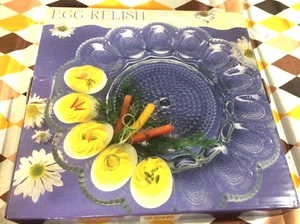 1980 Indiana Glass Crystal Egg Relish Serving Tray Plate Dish 11" Vintage in box - Picture 1 of 8