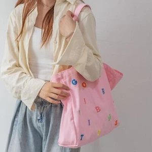 Multi-functional Embroidered Letter Canvas Bag Lazy Style Handbag - Picture 1 of 10