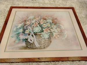 MCM Framed Art Print 29.5"x23.5" Floral Wicker Basket Pre-printed Signature - Picture 1 of 5