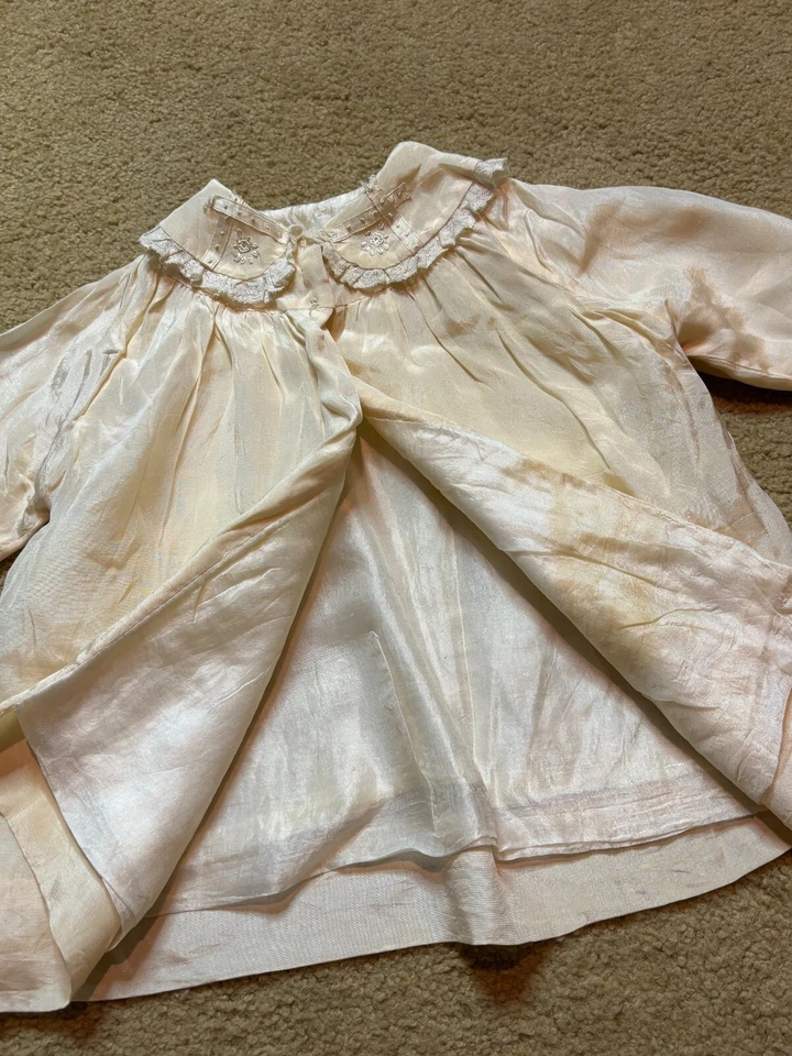 Antique Edwardian Silk Rayon Baby Baptism Christening Jacket Coat Embroidery - Image 1 of 4