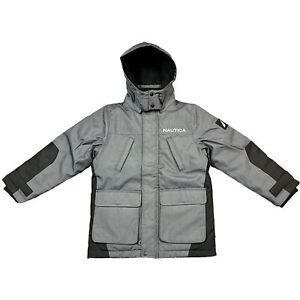 Nautica Boys Full Zip Jacket Size 6-16 Gray Black Water Resistant Durable Coat