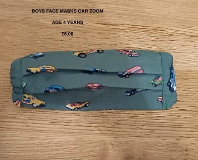 Boys Face Masks (Car Zoom) Age 4 100% Cotton, with two layer and filter pocket - Image 1 of 3