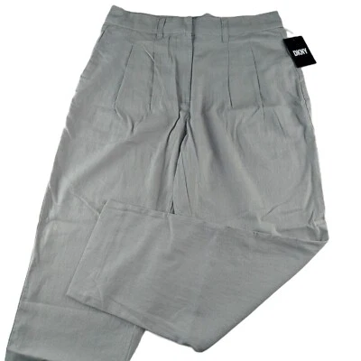 Pantalón para mujer DKNY plisado delantero pierna recta talla 10 piel de tiburón gris mezcla de lino Foto 1 de 4