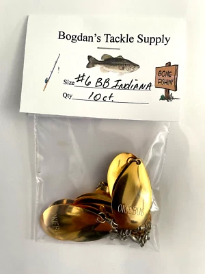 10 ct. Oro #6, hojas BB Indiana. Piezas de cebo giratorio, bajo, lucio, señuelos Muskie Foto 1 de 2
