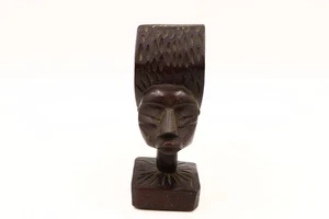 Hand Carved Ornate African Indigenous Wooden Head Sculpture ~7" - Imagen 1 de 8
