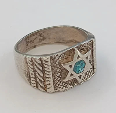 Anillo Estrella de David Hecho a Mano Plata Esterlina 925 Azul Vintage Judaica Hombre Mujer Foto 1 de 4
