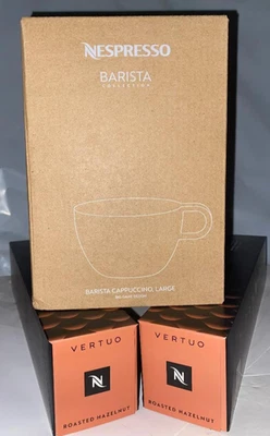 Tazas de capuchino Nespresso Barista (2) y mangas de café de avellana tostada 20 cápsulas Foto 1 de 2