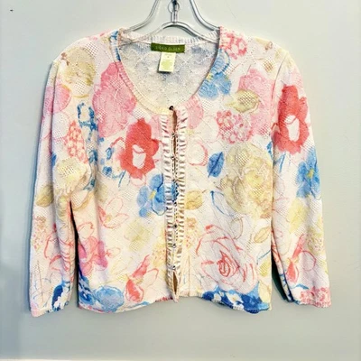 Cárdigan Sigrid Olsen Talla M Pequeño Floral Blanco Texturizado Tejido Estrás Botones Foto 1 de 4