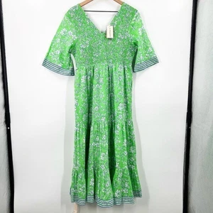 Vestido Aspiga Nuevo con Etiquetas Alisha Flor Japonesa Verde Manzana Talla Grande Algodón Orgánico - Imagen 1 de 10
