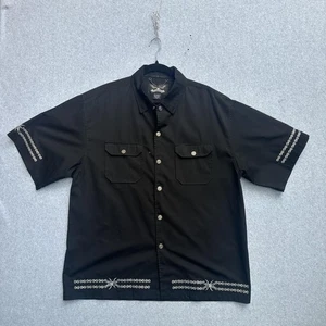 Chrome Eagle Shirt Mens XL Black Snap Front Short Sleeve Embroidered Biker Chain - Picture 1 of 10