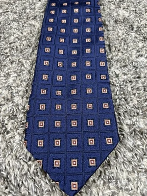 HUGO BOSS 100% SEDA AZUL MARINO Y MARFIL, DORADO GEOMÉTRICO Hecho en Italia Foto 1 de 4