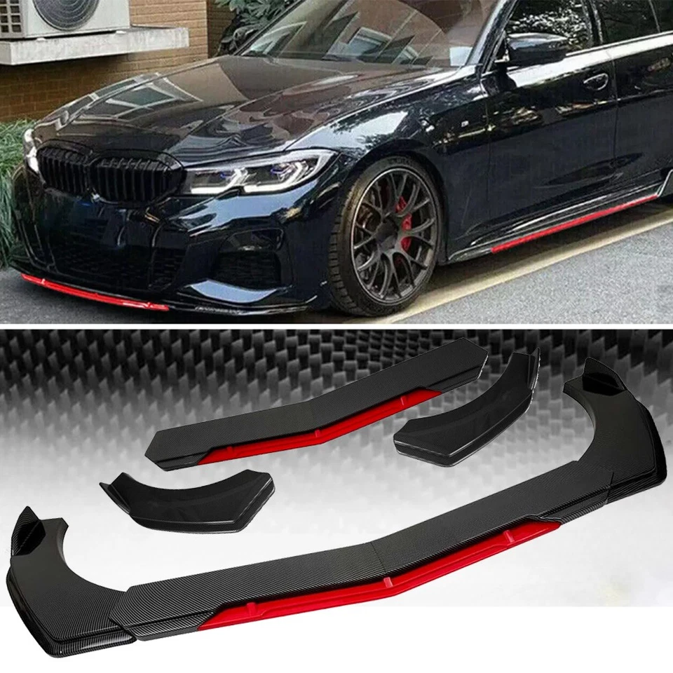 For BMW Front Bumper Lip Spoiler Splitter Body Kit+Carbon Fiber Red - Image 1 of 4