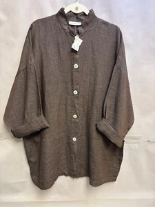 NUEVO CON ETIQUETAS $118 Chaqueta Brynn Walker Danuta Lino Grande Para Mujer’s L Relajado Lagenlook - Imagen 1 de 4