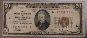 1929 $20 Federal Reserve Bank Note San Francisco LOW Serial # ESTATE FIND C159 - Picture 1 of 4