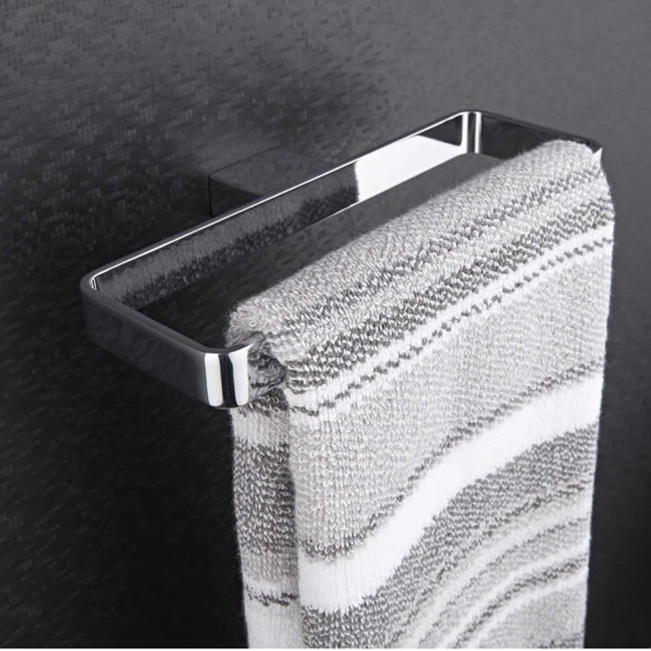 Modern Bathroom Square Towel Rack Towel Ring Holder Chrome Wall Mounted Black - Image 1 of 4