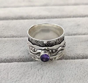 Amethyst Spinner Ring 925 Sterling Silver Lovely Gemstone Color Size 9 MO1000 - Picture 1 of 6