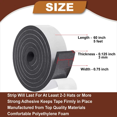 Hat Sizing Tape Roll 5 Feet Hard Hats Size Reducer Foam Filler Cap Band Resizer - Image 1 of 4