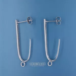 2 aretes largos de plata de ley con poste en J con embragues, lazo abierto 34 mm #33575 - Imagen 1 de 5