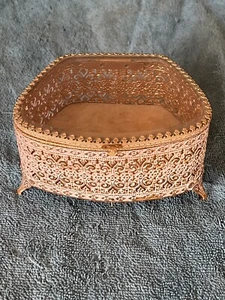 Vintage Victorian Gold Ormolu Jewelry Casket Trinket Box White Wash - Picture 1 of 8