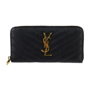 SAINT LAURENT PARIS purse  358094 Round zip wallet V stitch leather black