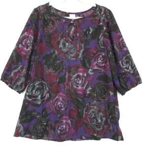 Just My Size Blouse Purple Floral 1/2 Sleeve Women 1X Office Boho Church - Picture 1 of 9