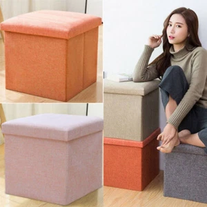 Pouffe Double Large Linen Seat Foot Stool Storage Boxes Storage Ottoman Folding - Picture 1 of 12