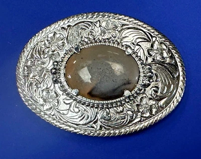 Centro de mesa de piedra de cabina de cabujón de ágata dendrítica en hebilla de cinturón remolino ornamentado Foto 1 de 4