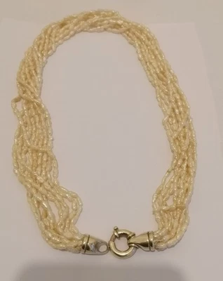 Collana Vintage 9 Fili Di Perle D'acqua Dolce Con Chiusura In Argento 925  - Immagine 1 di 4