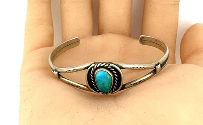 "Brazalete brazalete turquesa vintage de plata esterlina para niños nativos americanos 5,75""" Foto 1 de 4
