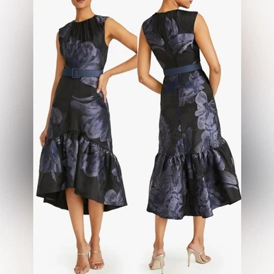 NWOT Kay Unger Beatrix Belted Floral High-Low Cocktail Dress sz 2 - Image 1 of 4