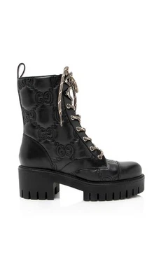 Botas de Combate Gucci GG Logo Acolchadas con Cordones Cuero Suela en Negro Talla 38/8 Foto 1 de 4