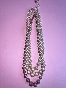 Vintage Japan Multi Color Bead Faux Pearl Strand Necklace Sign Japan Pink Ivory - Picture 1 of 2