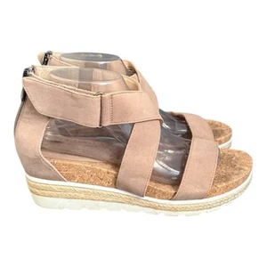 Adrienne Vittadini Tan Cecilia Wedge Sandals Espadrilles Cork Zip 10M Hook+loop - Picture 1 of 12