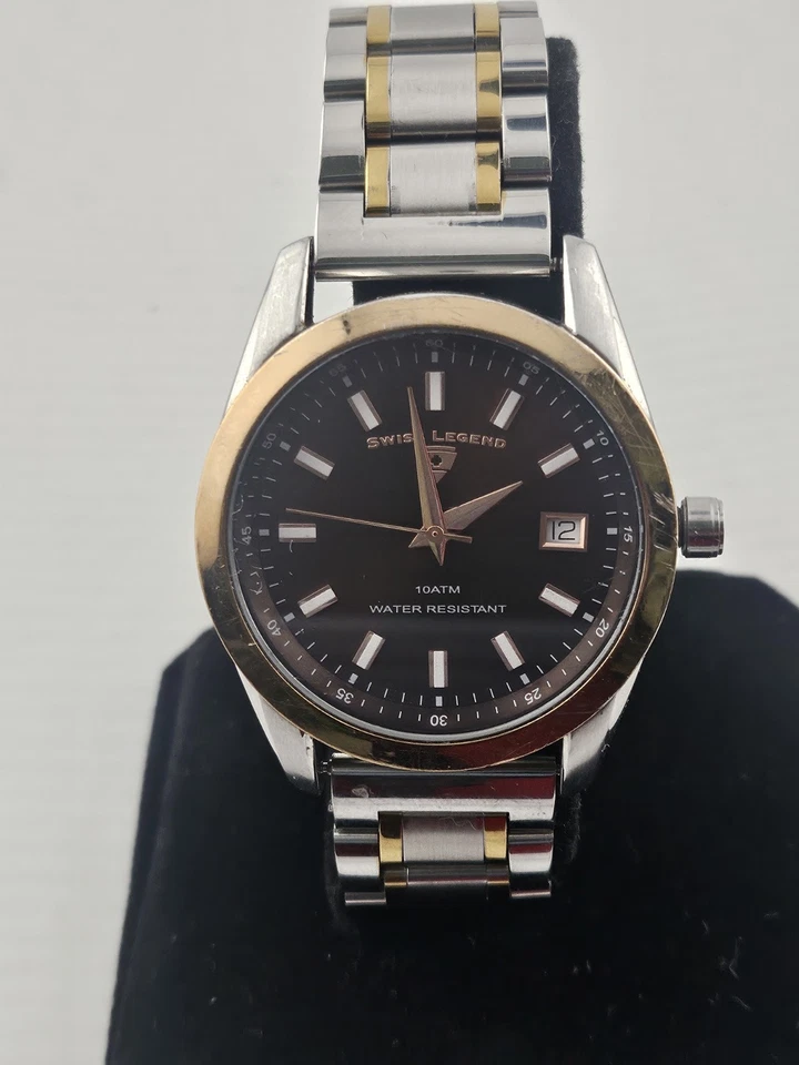Reloj de cuarzo Swiss Legend para hombre oro rosa ventana de fecha pesada batería nueva funciona  Foto 1 de 4