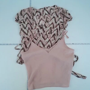 TED BAKER Top 2 10 Pink Womens Smocked Silk Sequin Blouse with Thin Strappy Cami - Picture 1 of 19